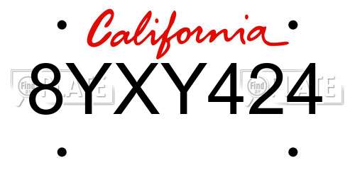 8YXY424 California License Plate