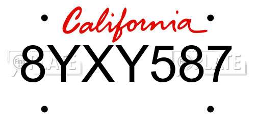 8YXY587 California License Plate