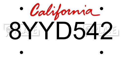 8YYD542 California License Plate