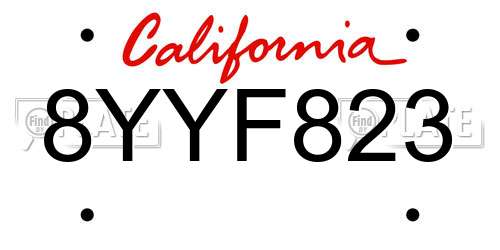 8YYF823 California License Plate
