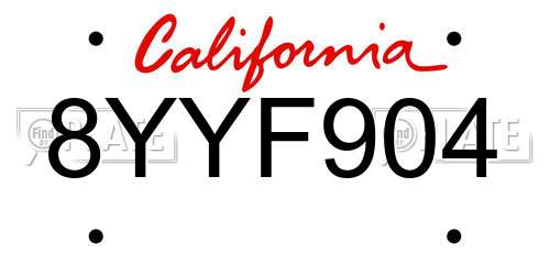 8YYF904 California License Plate
