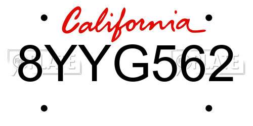 8YYG562 California License Plate