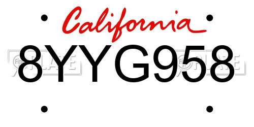8YYG958 California License Plate