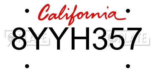 8YYH357 California License Plate