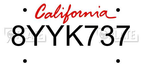 8YYK737 California License Plate