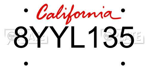 8YYL135 California License Plate