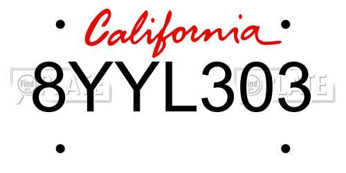 8YYL303 California License Plate
