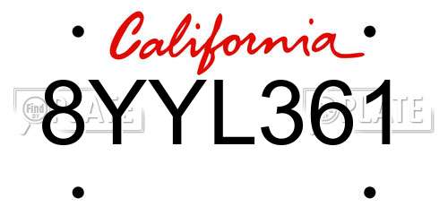 8YYL361 California License Plate