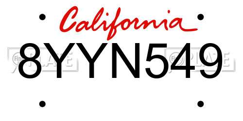 8YYN549 California License Plate
