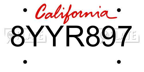 8YYR897 California License Plate