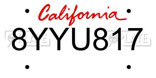 8YYU817 California License Plate