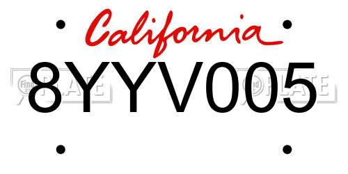 8YYV005 California License Plate