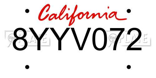 8YYV072 California License Plate