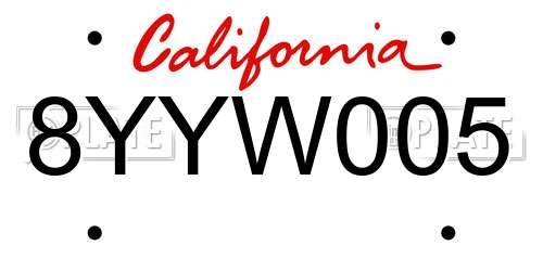 8YYW005 California License Plate