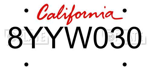 8YYW030 California License Plate