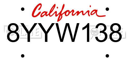 8YYW138 California License Plate
