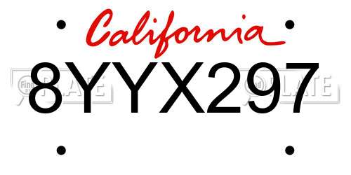 8YYX297 California License Plate
