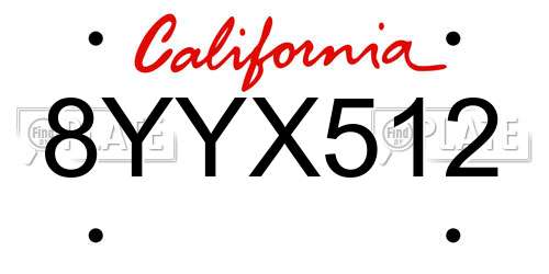 8YYX512 California License Plate