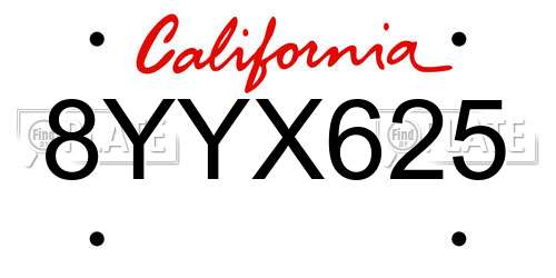 8YYX625 California License Plate