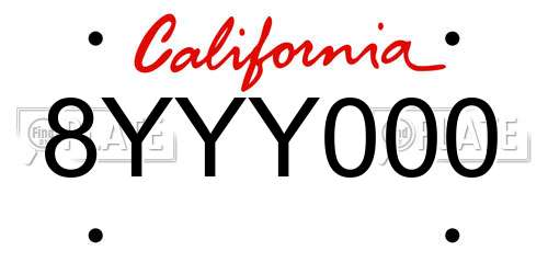 8YYY000 California License Plate