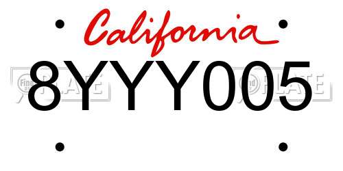 8YYY005 California License Plate