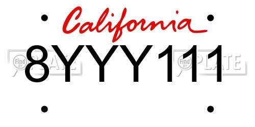 8YYY111 California License Plate
