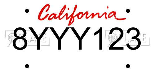 8YYY123 California License Plate