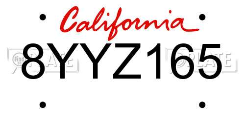 8YYZ165 California License Plate