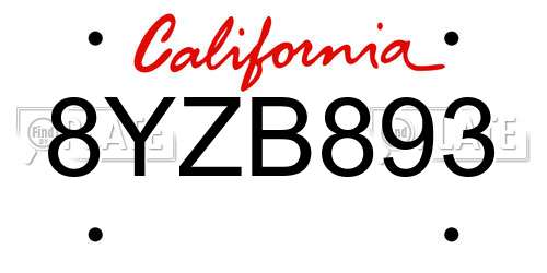 8YZB893 California License Plate