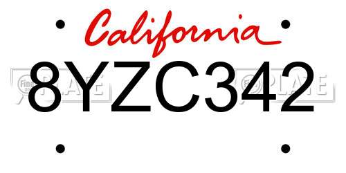 8YZC342 California License Plate