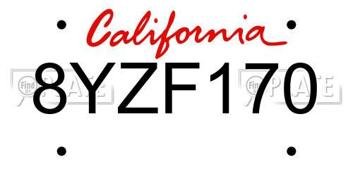 8YZF170 California License Plate