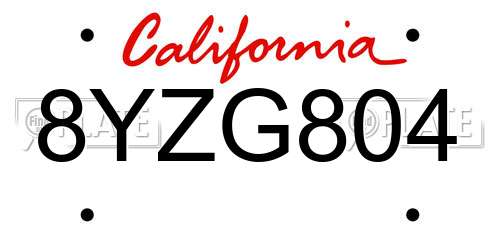 8YZG804 California License Plate