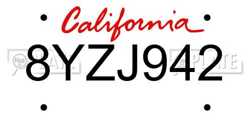 8YZJ942 California License Plate