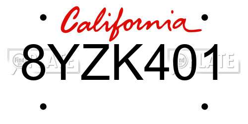 8YZK401 California License Plate