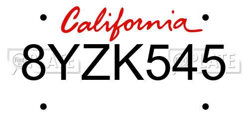 8YZK545 California License Plate