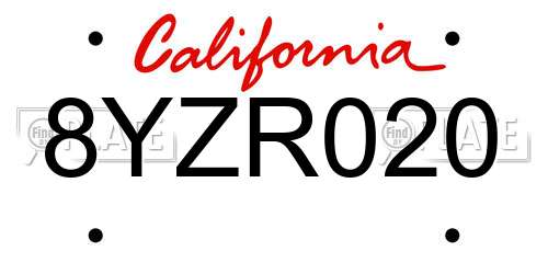 8YZR020 California License Plate