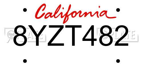 8YZT482 California License Plate