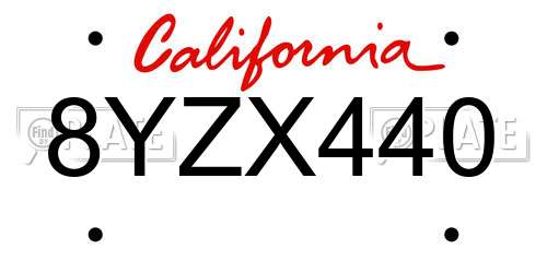 8YZX440 California License Plate