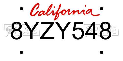 8YZY548 California License Plate