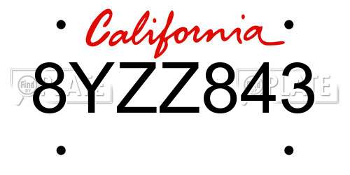 8YZZ843 California License Plate