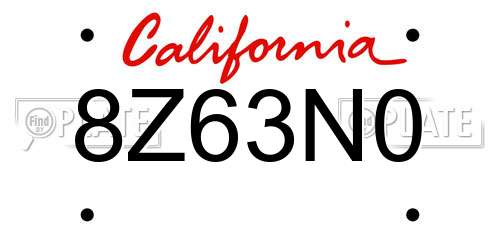8Z63N0 California License Plate
