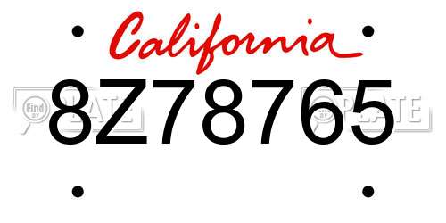 8Z78765 California License Plate