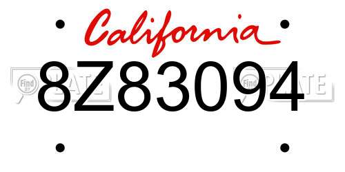 8Z83094 California License Plate
