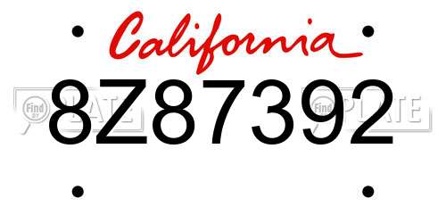 8Z87392 California License Plate