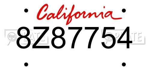 8Z87754 California License Plate