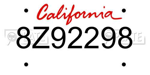 8Z92298 California License Plate