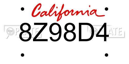 8Z98D4 California License Plate