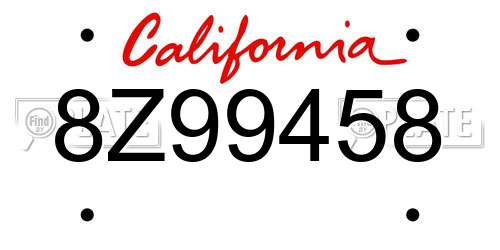 8Z99458 California License Plate
