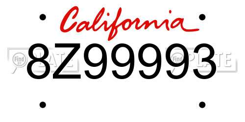 8Z99993 California License Plate