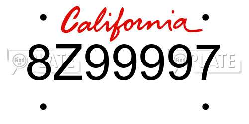8Z99997 California License Plate